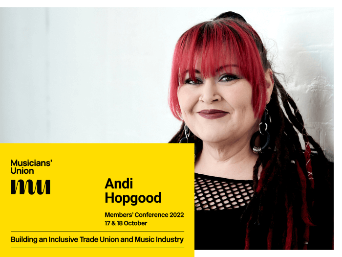 Andi Hopgood portrait promoting the MU Members' Conference 2022