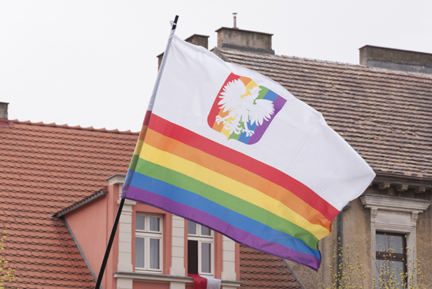 Photograph of a Polish LGBT+ flag.